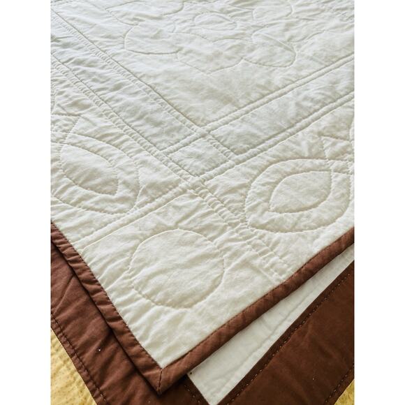 Vintage Hand made Quilt Cross Stitch Coverlet Floral Brown Yellow Moroccan Orang - Picture 14 of 16